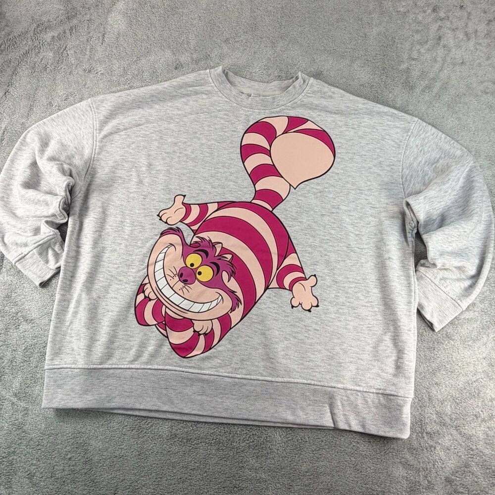 Disney Cheshire Cat Sweatshirt Womens XL Gray Alice in Wonderland Graphic